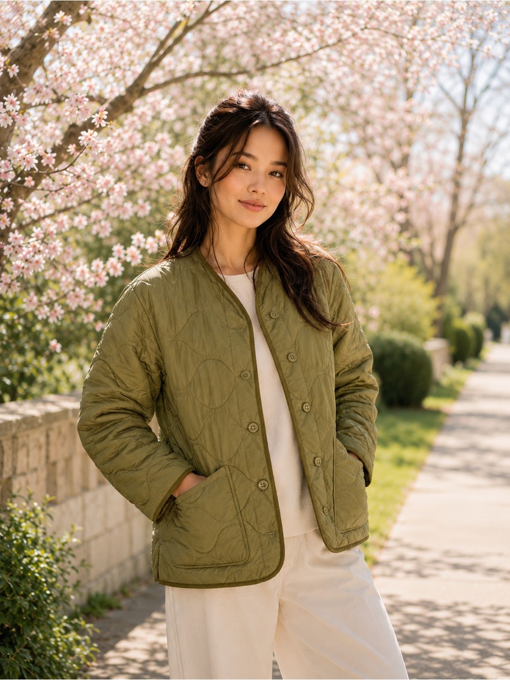 Bellivera Women’s Quilted  Light Weight  Spring Jacket Olive Green Size Small
